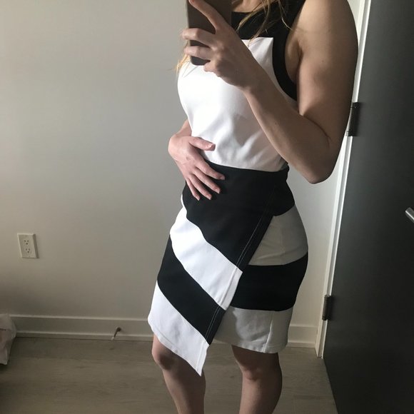 Bebe asymmetrical black & white striped dress - Picture 1 of 5